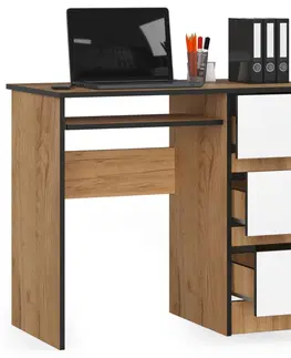 Psací stoly Ak furniture Třízásuvkový počítačový stůl DYENS pravý 90 cm tmavě hnědý/bílý dub