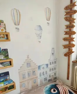 Samolepky na zeď Samolepky do dětského pokoje - Modré domy horkovzdušé balóny