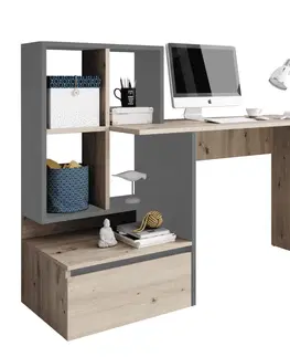 PC stoly PC stůl s regálem NEREO Tempo Kondela Dub artisan / šedá