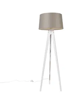 Stojaci lampy Moderní stativ bílý s plátěným odstínem taupe 45 cm - Tripod Classic
