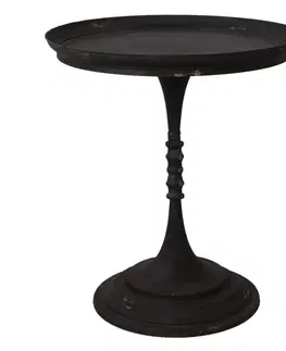 Konferenční stolky Tmavě hnědý kovový odkládací stolek na 1 noze s patinou - Ø 60*68 cm Clayre & Eef 5Y0864