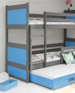 Postele BMS Dětská patrová postel s přistýlkou RICO 3 | šedá 90 x 200 cm Barva: Zelená