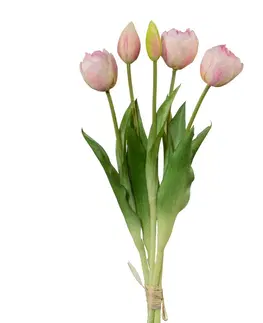 Květiny Umělý svazek tulipánů světle růžová, 38 cm