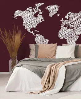 Tapety mapy Tapeta šrafovaná mapa světa na bordovém pozadí