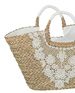 Nákupní tašky a košíky Plážová taška z mořské trávy s kytičkovou krajkou Beach Bag Lace - 57*19*29cm J-Line by Jolipa 41765