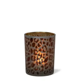 Svícny Skleněný svícen s motivem Leoparda S - 7*7*8cm Mars & More XMWLLPS