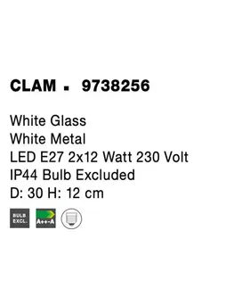 Klasická stropní svítidla NOVA LUCE stropní svítidlo CLAM bílé sklo bílý kov E27 2x12W 230V IP44 bez žárovky 9738256