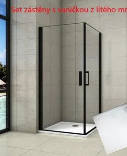 Sprchové vaničky H K Sprchový kout BLACK SAFIR A2 90cm se dvěma jednokřídlými dveřmi včetně sprchové vaničky z litého mramoru