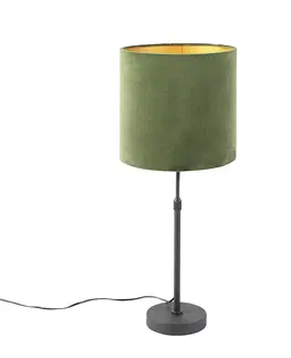 Stolni lampy Stolní lampa černá s velurovým odstínem zelená se zlatem 25 cm - Parte