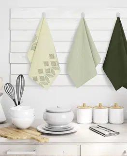 Utěrky AmeliaHome Sada kuchyňských ručníků Letty Stamp - 3 ks zelená, velikost 50x70