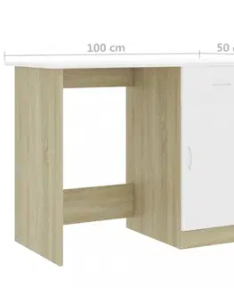 Pracovní stoly Psací stůl se skříňkou 100x50 cm Dekorhome Bílá lesk