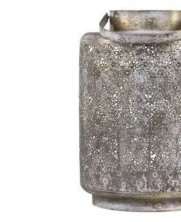 Zahradní lampy Bronzová antik kovová lucerna s kvítky Vire Flowien  - Ø22*32cm Chic Antique 25060213 (25602-13)