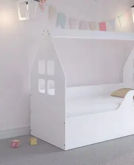 Dětské postele Kvalitní dětská postel 140 x 70 cm bílé barvy ve tvaru domečku