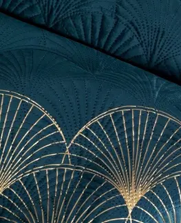 Jednobarevné přehozy na postel Designový přehoz LOTOS tyrkysový se zlatým motivem
