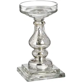 Svíčky, svícny a lucerny Estila Antický skleněný stříbrný stojan na svíčku 24cm