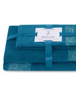 Ručníky AmeliaHome Sada 3 ks ručníků BELLIS klasický styl tmavě modrá, velikost 50x90+70x130