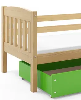 Postele BMS Dětská postel KUBUŠ 1 s úložným prostorem | borovice Barva: Borovice / zelená, Rozměr: 200 x 90 cm