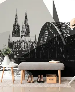 Černobílé tapety Tapeta černobílá ilustrace města Kolín