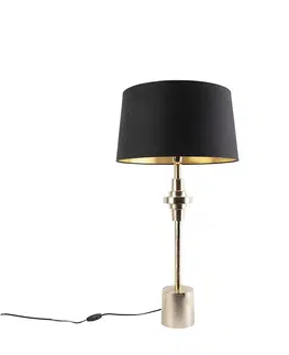 Stolni lampy Stolní lampa ve stylu art deco černá s odstínem bavlny černá 45 cm - Diverso