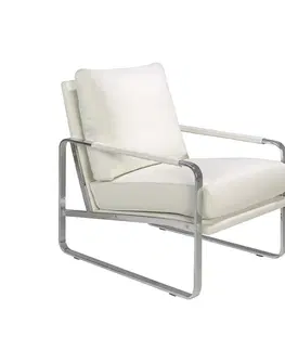 Luxusní a designová křesla a fotely Estila Moderní kožené křeslo Forma Moderna krémově bílé 100cm
