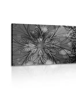 Černobílé obrazy Obraz květinová Mandala v černobílém provedení