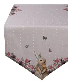 Ubrusy Bavlněný běhoun na stůl s králíčkem Happy Bunny - 50*160 cm Clayre & Eef HBU65