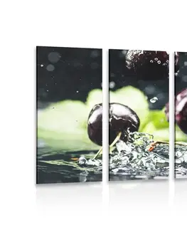 Obrazy jídla a nápoje 5-dílný obraz zralé třešně ve vodě