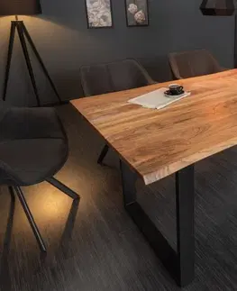 Designové a luxusní jídelní stoly Estila Industriální masivní jídelní stůl Mammut z hnědého akáciového dřeva na černých kovových nohách 160cm