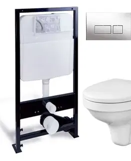 WC sedátka PRIM předstěnový instalační systém s chromovým tlačítkem  20/0041 + WC CERSANIT DELFI + SEDÁTKO PRIM_20/0026 41 DE1