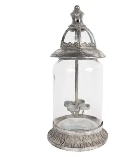 Svícny Stříbrný antik svícen / lucerna na 4 čajové svíčky Jean - Ø 21*44 cm Clayre & Eef 6Y5245