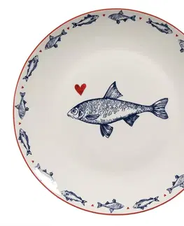 Talíře Porcelánový dezertní talíř s rybkami Sun Sea And Fish - Ø 20*2cm Clayre & Eef SSFDP