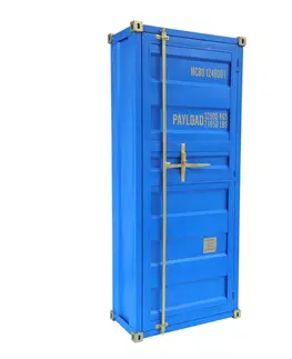 Luxusní barový nábytek Estila Industiální barová skříňka Perez s designem přepravního kontejneru z masivního dřeva modré barvy 180cm