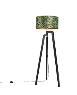 Stojaci lampy Stojací lampa stativ černá s odstínem páv design 50 cm - Puros