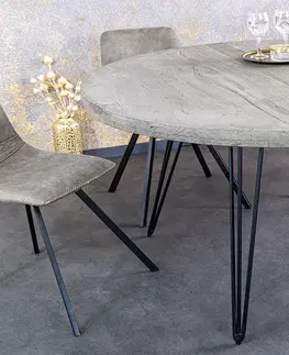 Designové a luxusní jídelní stoly Estila Industriální kulatý jídelní stůl Moonlight s vrchní deskou z mangového masivu ve světlém šedém zpracování 120 cm