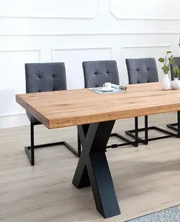 Designové a luxusní jídelní stoly Estila Industriální nadčasový jídelní stůl z dubového masivu Steele Craft hnědý s černými kovovými nohami obdélníkový 200cm