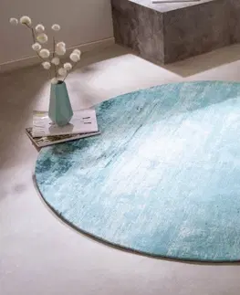 Designové a luxusní koberce Estila Retro designový kruhový koberec Adassil tyrkysové barvy 150cm