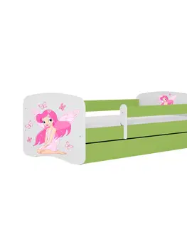 Dětské postýlky Kocot kids Dětská postel Babydreams víla s motýlky zelená, varianta 80x160, se šuplíky, s matrací