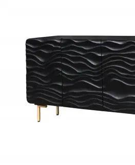 Luxusní příborníky a komody Estila Art-deco komoda Lagoon černá s vlnovitým vzorem 160cm
