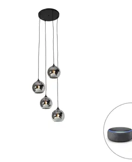 Zavesna svitidla Chytrá závěsná lampa černá s kouřovým sklem včetně 4 WiFi A60 - Wallace