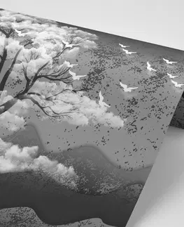 Černobílé tapety Tapeta černobílý strom zalitý oblaky