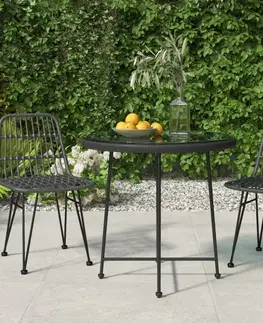 Zahradní stolky Jídelní stůl černý Ø 80 cm tvrzené sklo a ocel