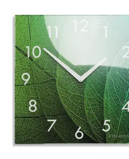 Nástěnné hodiny Dekorační skleněné hodiny 30 cm s motivem listů