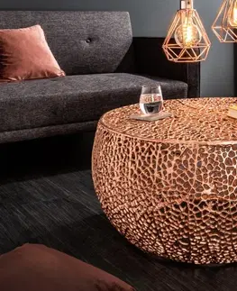 Designové a luxusní konferenční stolky Estila Kovový kulatý konferenční stolek Hoja měděný 80cm