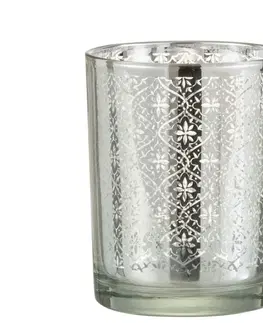Svícny Stříbrný skleněný svícen s ornamenty S - 10*10*12,5 cm J-Line by Jolipa 4044