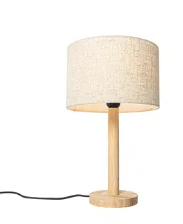 Stolni lampy Venkovská stolní lampa dřevěná s lněným stínidlem béžová 25 cm - Mels