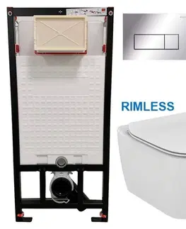 Záchody DEANTE Podomítkový rám, pro závěsné WC mísy + SLIM tlačítko chrom + WC Ideal Standard Tesi se sedátkem RIMLESS CST_WC01 051P TE2