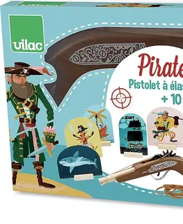 Dětské zbraně Vilac Dřevěná pirátská pistol s gumičkami a terči VILASO hnědá