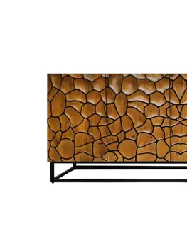 Luxusní příborníky a komody Estila Designový masivní čtyřdveřový příborník Timanfaya s mozaikovým zdobením z mangového dřeva v medové hnědé barvě 177 cm
