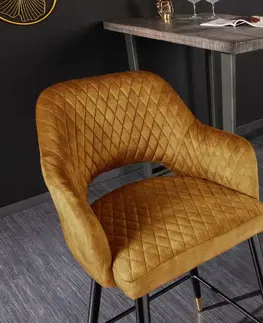 Barové židle LuxD Designová barová židle Laney hořčicový samet