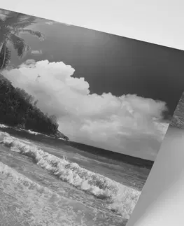 Černobílé tapety Fototapeta pláž na ostrově Seychely v černobílém